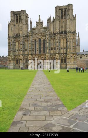 Westfassade, Cathedral of St Andrew of Wells, Somerset, England, Großbritannien Stockfoto