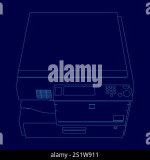 Blauer Drucker mit schwarzer Tastatur. Die Tastatur ist blau und verfügt über einige Tasten Stock Vektor
