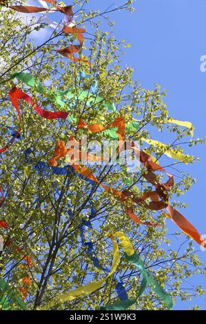 Bunte Bänder auf dem Maypole Stockfoto