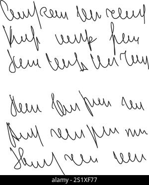 Handgeschriebener Gedichtbrief. Versennotiz mit Freihandtext. Unlesbarer, grober Entwurf mit Stift, isoliert auf weißem Hintergrund. Unleserlicher Kursiv Stock Vektor