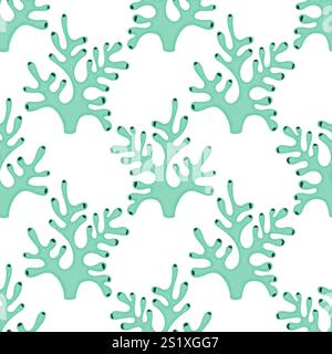 Meeresmuster mit türkisfarbenen azurblauen Korallen, Meeresboden, Meeresfauna, Weltmeertag. Vektorabbildung Stock Vektor