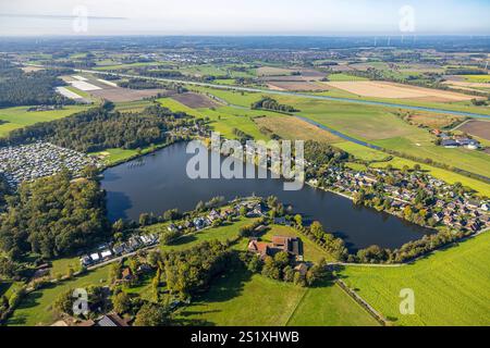 Luftaufnahme, Ternscher See und Campingplatz Seepark Ternsche Naturfreibad, Stever, Wohngebiet Strandweg, Ternsche, Selm, Münsterland, Nort Stockfoto