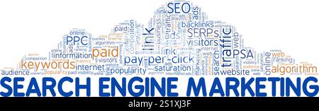 SEM - Search Engine Marketing Wortwolke Konzeptdesign isoliert auf weißem Hintergrund. Stock Vektor