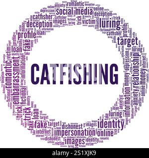 Catfishing Wortwolke Konzeptdesign isoliert auf weißem Hintergrund. Stock Vektor