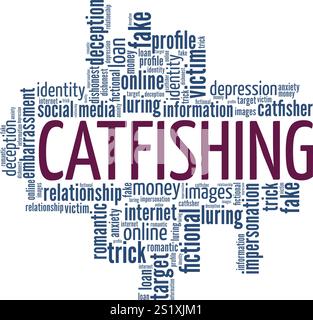 Catfishing Wortwolke Konzeptdesign isoliert auf weißem Hintergrund. Stock Vektor