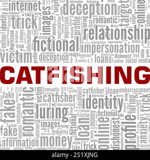 Catfishing Wortwolke Konzeptdesign isoliert auf weißem Hintergrund. Stock Vektor