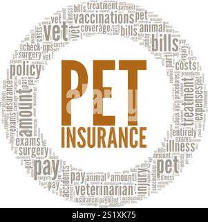 PET Insurance Word Cloud Konzeptdesign isoliert auf weißem Hintergrund. Stock Vektor