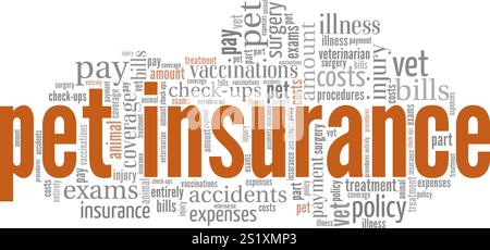 PET Insurance Word Cloud Konzeptdesign isoliert auf weißem Hintergrund. Stock Vektor