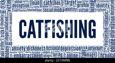 Catfishing Wortwolke Konzeptdesign isoliert auf weißem Hintergrund. Stock Vektor
