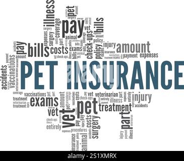 PET Insurance Word Cloud Konzeptdesign isoliert auf weißem Hintergrund. Stock Vektor