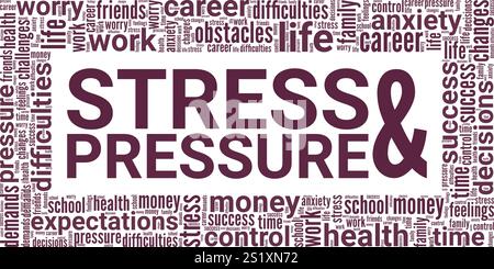 Conceptual Design von Stress and Pressure Word Cloud isoliert auf weißem Hintergrund. Stock Vektor