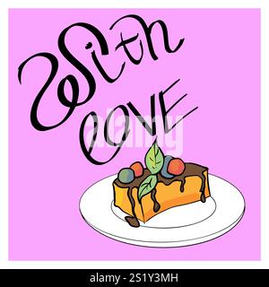 Kuchen auf rosafarbenem Hintergrund mit Handschrift Stock Vektor
