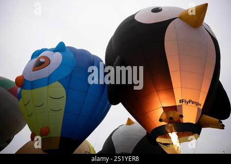 Torino, Italien. Januar 2025. Ballonbesatzungen bereiten sie für den Flug während der 35. Internationalen Epiphany Heißluftballon-Versammlung in Mondovi“, der italienischen Hauptstadt der Heißluftballons - Mondov“ (Cuneo), Nordwesten Italiens - Sonntag, 05. Januar 2025 vor. News (Foto: Marco Alpozzi/Lapresse) Credit: LaPresse/Alamy Live News Stockfoto
