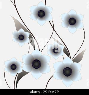 Nahtloses vertikales Muster mit abstrakten Blumen und Blättern. Stock Vektor