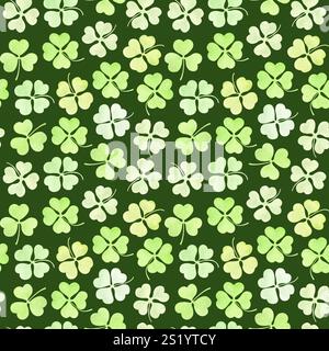 St. Patrick's Day Aquarell handgezeichnet nahtloses Muster mit Kleeblättern auf dunkelgrünem Hintergrund. Shamrock endlose Kulisse für einen Urlaub in irland. Viel Glück Stockfoto