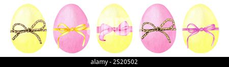 Aquarellfarben ostereier und Bögen bündeln isoliert auf weißem Hintergrund. Handgezeichnetes religiöses Feiertags-Clipart-Set für Grußkarten, Einladungen Stockfoto