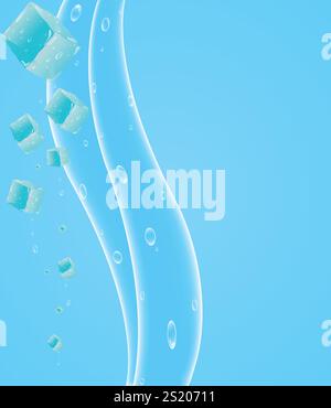 Vektor-blauer Hintergrund mit Eiswürfeln und Tropfen, Sommer cool Stock Vektor
