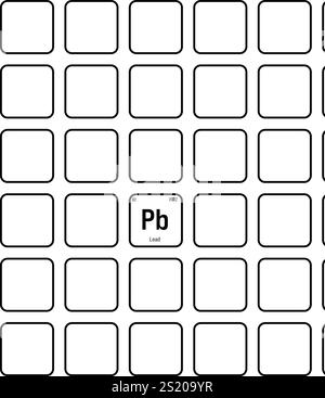 Blei, Pb, Periodentabelle mit Name, Symbol, Atomzahl und Gewicht. Schwermetalle mit verschiedenen industriellen Verwendungszwecken, z. B. in Batterien, Sanitär und als Bestandteil bestimmter Legierungen. Stock Vektor