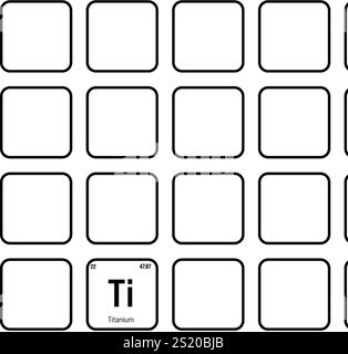 Titan, Ti, Periodenelement mit Name, Symbol, Atomzahl und Gewicht. Übergangsmetall mit verschiedenen industriellen Anwendungen, wie z. B. in der Luft- und Raumfahrt, medizinischen Implantaten und als Komponente in bestimmten Legierungen. Stock Vektor