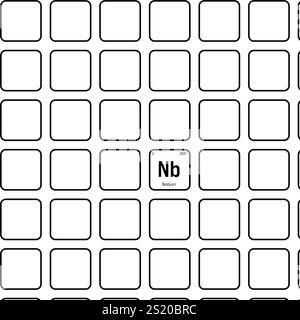 Niob, NB, Periodenelement mit Name, Symbol, Atomzahl und Gewicht. Übergangsmetall mit verschiedenen industriellen Verwendungszwecken, z. B. in der Stahlproduktion, Supraleitern und als Bestandteil bestimmter Legierungen. Stock Vektor