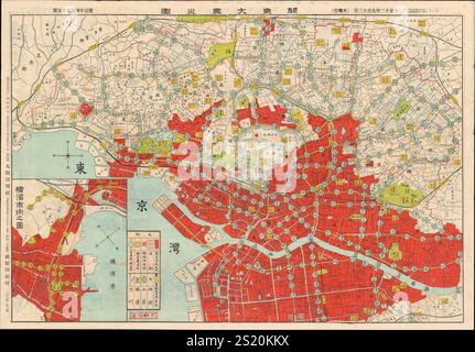 Japanische Vintage-Karte von Tokio nach dem Großen Kanto-Erdbeben 1923 Stockfoto
