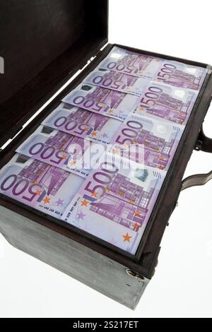 Eine große Kiste Euro-Banknoten. Finanzkrise, Krise, Schulden. Österreich Stockfoto