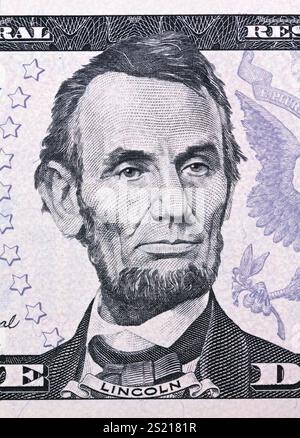 Details der Banknoten des amerikanischen Dollars. Lincoln Österreich Stockfoto