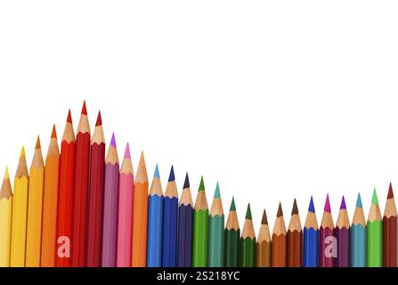 Viele Buntstifte auf weißem Hintergrund, viele Buntstifte auf weißem Hintergrund Österreich Stockfoto