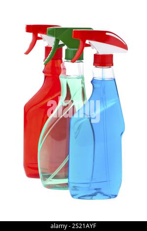 Eine Flasche Reinigungsflüssigkeit. Flasche isoliert auf weißem Hintergrund, Eine Flasche Reinigungsflüssigkeit. Flasche vor weißem Hintergrund isoliert. Au Stockfoto