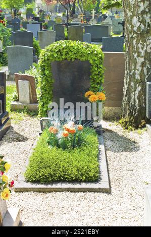 Der Grabstein eines Grabes auf einem Friedhof zum Gedenken an das verstorbene Österreich Stockfoto