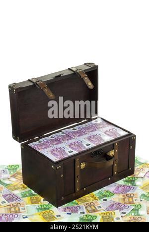 Eine große Kiste Euro-Banknoten. Finanzkrise, Krise, Schulden. Österreich Stockfoto
