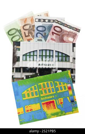 Energieeinsparung durch Wärmedämmung. Haus mit Wärmebildkamera fotografiert. Österreich Stockfoto