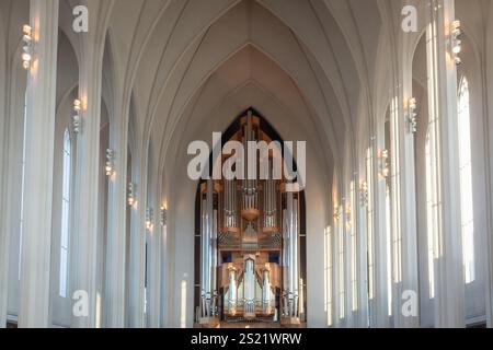 Im Inneren der Kapelle der Kirche Hallgrímskirkja in Reykjavik Island Stockfoto