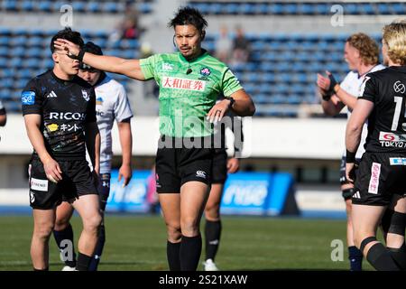 Tokio Japan. Januar 2025. MasakiKondo, 4. JANUAR 2025 - Rugby : Japan Rugby League One 2024-25 Spiel zwischen RICOH Black Rams Tokyo 16-39 Saitama Panasonic Wild Knights im Komazawa Olympic Park General Sports Ground in Tokio Japan. Quelle: SportsPressJP/AFLO/Alamy Live News Stockfoto