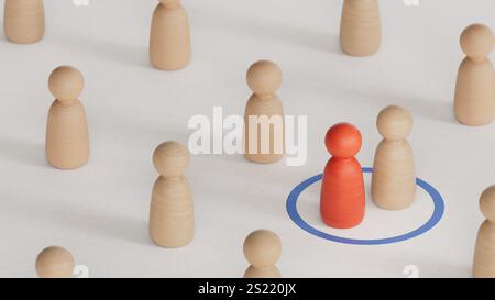 3D-Illustration von zwei roten Schachfiguren innerhalb einer reden-Herzform mit anderen Schachfiguren um sie herum.3D-Rendering auf weißem Hintergrund. Stockfoto