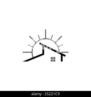 Sun Homes Logo Vektor Designlinie Vektor. Sonnenaufgang Haus Dachlinie Logo Design Vektorbild. Sun Homes Logo-Vektor-Designlinie Stock Vektor