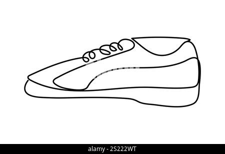 Turnschuhe sind mit einer Linie gezeichnet. Sportschuhe im linearen Stil. Durchgehend eine Linie. Vektor-Illustration, Vektor-Illustration von Turnschuhen. Sport Stock Vektor