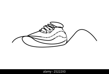 Turnschuhe sind mit einer Linie gezeichnet. Sportschuhe im linearen Stil. Durchgehend eine Linie. Vektor-Illustration, Vektor-Illustration von Turnschuhen. Sport Stock Vektor