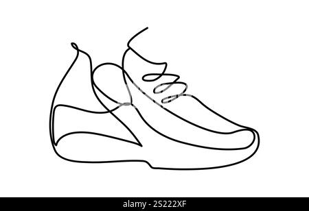 Turnschuhe sind mit einer Linie gezeichnet. Sportschuhe im linearen Stil. Durchgehend eine Linie. Vektor-Illustration, Vektor-Illustration von Turnschuhen. Sport Stock Vektor