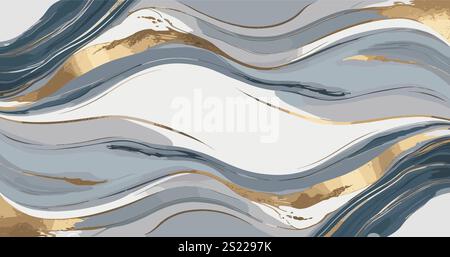 Flüssiges abstraktes Banner aus blauem, weißem und goldenem Marmor Stock Vektor