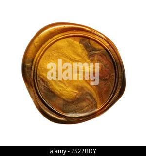 Goldener Wachssiegelstempel auf weißem Hintergrund mit Beschneidungspfad Stockfoto