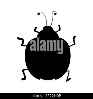 Marienkäfer-Silhouette auf weißem Hintergrund. Schwarze Silhouette von Käfer oder Marienkäfer. Entomologie, Insektologie oder biologisches Designelement. Vektorabbildung Stock Vektor