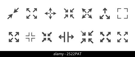 Vollbild-Symbol-Menü-Cursor-Bitton, Zeiger zur Steuerung der Anwendungsgröße. Zeilennavigation in der Web-benutzeroberfläche Symbol Maximieren oder Minimaze. App-Pfeil. Eingeben oder Beenden. Vektorabbildung Stock Vektor