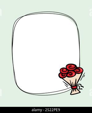 Helle Vektor-Grußkartenschablone mit einem Blumenstrauß. Rahmen für Foto, Text. Design des Notizblock-Seitenlayouts Stock Vektor
