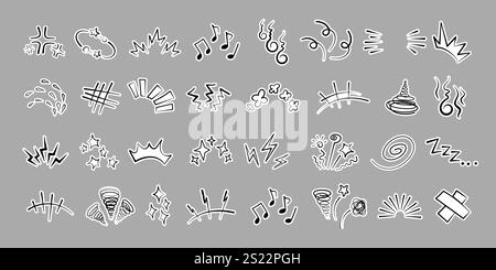 Manga oder Anime Comic Emoticon Element Grafik Effekte Hand gezeichnet Doodle Vektor Illustration Set. Stock Vektor