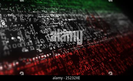 Iranische digitale Technologie markiert Cyberhintergrund. Illustration des iranischen Banners Cyberangriff und Spionage. Stockfoto