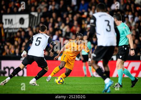 Real Madrids brasilianischer Spieler Vinicius während eines LaLiga-Spiels in Valencia, Spanien, Januar 2025. Stockfoto