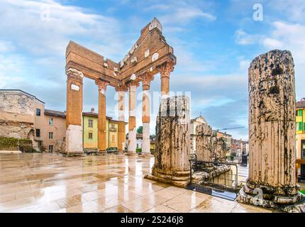 Antike Ruinen des römischen Tempels Capitolium (Tempio Capitolino) in Brescia, Italien Stockfoto