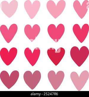 Große Auswahl an Vektorherzsymbolen. Formen von Liebessymbolen auf weißem Hintergrund. Set mit Umrissen zum Valentinstag und roten Silhouetten. Flach eingefärbt Stock Vektor