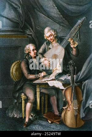 Porträt von Franz Joseph Haydn (1732–1809) und Wolfgang Amadeus Mozart (1756–1991) nach Franz Rigaud Stockfoto